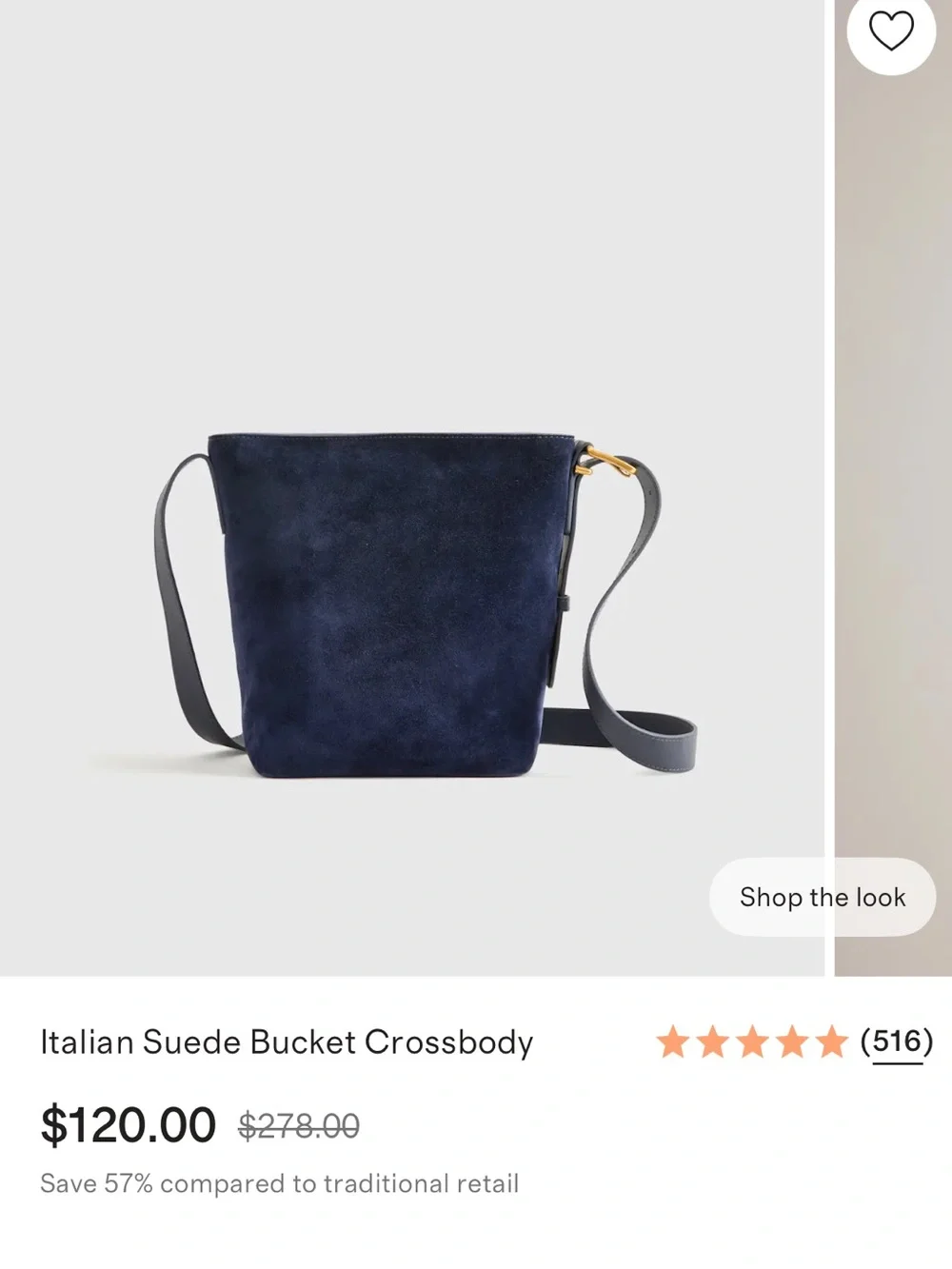 Quince Navy Suede Shoulder Bag with Leather Strap
